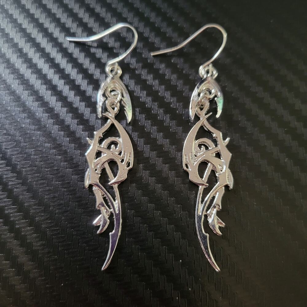 Gothic tribal silver tone hook earrings